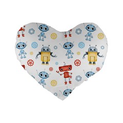 Cute-cartoon-robots-seamless-pattern Standard 16  Premium Flano Heart Shape Cushions by uniart180623