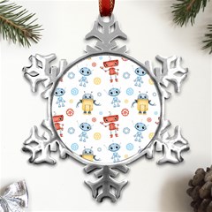 Cute-cartoon-robots-seamless-pattern Metal Small Snowflake Ornament by uniart180623