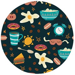 Seamless-pattern-with-breakfast-symbols-morning-coffee Wooden Bottle Opener (round) by uniart180623