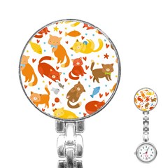 Seamless Pattern With Kittens White Background Stainless Steel Nurses Watch by uniart180623