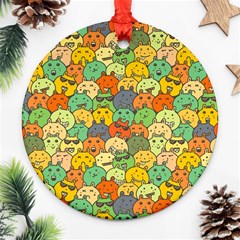 Seamless Pattern With Doodle Bunny Round Ornament (two Sides) by uniart180623