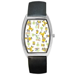 Vector-pattern-with-cute-giraffe-cartoon Barrel Style Metal Watch by uniart180623