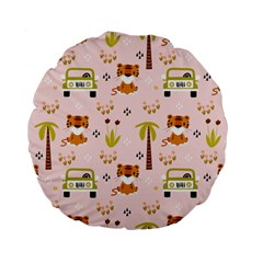 Cute-tiger-car-safari-seamless-pattern Standard 15  Premium Flano Round Cushions by uniart180623