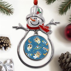 Seamless-pattern-funny-astronaut-outer-space-transportation Metal Snowman Ornament by uniart180623