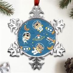Seamless-pattern-funny-astronaut-outer-space-transportation Metal Small Snowflake Ornament by uniart180623