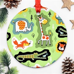 Seamless-pattern-with-wildlife-animals-cartoon Ornament (round) by uniart180623