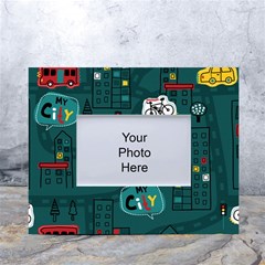 Seamless-pattern-hand-drawn-with-vehicles-buildings-road White Tabletop Photo Frame 4 x6  by uniart180623