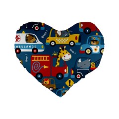 Seamless-pattern-vehicles-cartoon-with-funny-drivers Standard 16  Premium Flano Heart Shape Cushions by uniart180623