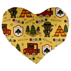 Seamless-pattern-funny-ranger-cartoon Large 19  Premium Flano Heart Shape Cushions by uniart180623