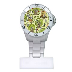 Seamless-pattern-with-trees-owls Plastic Nurses Watch by uniart180623