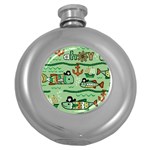 Seamless-pattern-fishes-pirates-cartoon Round Hip Flask (5 oz) Front