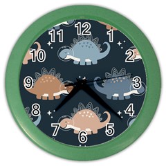 Dino Art Pattern Design Wallpaper Background Color Wall Clock by uniart180623