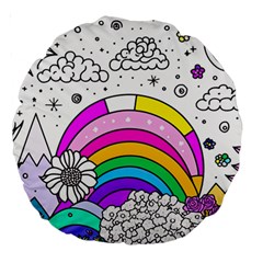 Rainbow Fun Cute Minimal Doodle Drawing Art Large 18  Premium Round Cushions by uniart180623