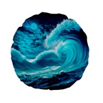 Ai Generated Waves Ocean Sea Tsunami Nautical Sea Standard 15  Premium Flano Round Cushions Back
