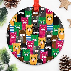 Cat Funny Colorful Pattern Ornament (round) by uniart180623