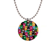 Cat Funny Colorful Pattern 1  Button Necklace by uniart180623