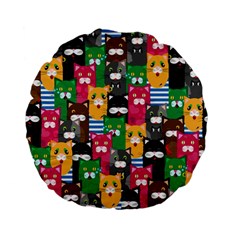 Cat Funny Colorful Pattern Standard 15  Premium Flano Round Cushions by uniart180623