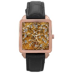 Honey Bee Bees Insect Rose Gold Leather Watch  by Ravend