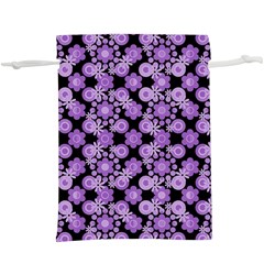 Bitesize Flowers Pearls And Donuts Lilac Black Lightweight Drawstring Pouch (xl) by Mazipoodles