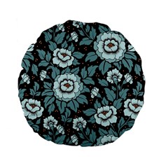 Vintage Floral Pattern Blue Damask Pattern Blue Vintage Standard 15  Premium Flano Round Cushions by uniart180623