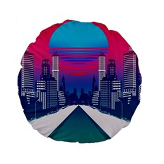 Retro Cityscape Artist Artwork Digital Art Standard 15  Premium Flano Round Cushions by uniart180623