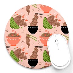 Doodle Yakisoba Seamless Pattern Background Cartoon Japanese Street Food Round Mousepad by Grandong