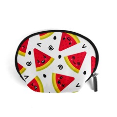 Cute Smiling Watermelon Seamless Pattern White Background Accessory Pouch (small) by Simbadda