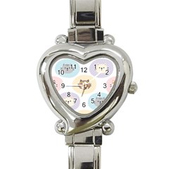 Cute Cat Seamless Pattern Background Heart Italian Charm Watch by Simbadda