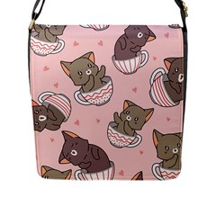 Seamless Pattern Adorable Cat Inside Cup Flap Closure Messenger Bag (l) by Simbadda