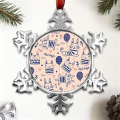 Cute Cats Doodle Seamless Pattern With Funny Characters Metal Small Snowflake Ornament by Simbadda