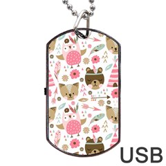 Pink Animals Pattern Dog Tag Usb Flash (one Side) by Simbadda