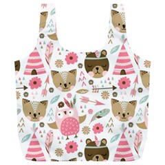 Pink Animals Pattern Full Print Recycle Bag (xl) by Simbadda