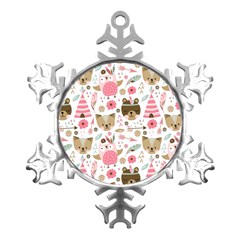 Pink Animals Pattern Metal Small Snowflake Ornament by Simbadda