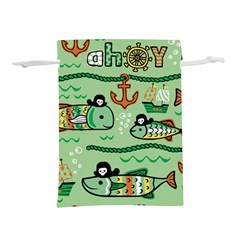 Seamless Pattern Fishes Pirates Cartoon Lightweight Drawstring Pouch (l) by Simbadda