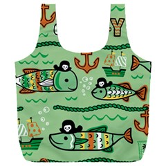 Seamless Pattern Fishes Pirates Cartoon Full Print Recycle Bag (xxl) by Simbadda