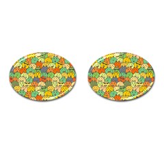 Seamless Pattern With Doodle Bunny Cufflinks (oval) by Simbadda