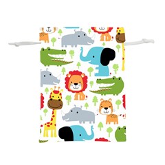 Seamless Pattern Vector With Animals Cartoon Lightweight Drawstring Pouch (l) by Simbadda