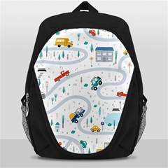 Cute Children Seamless Pattern With Cars Road Park Houses White Background Illustration Town Cartooo Backpack Bag by Simbadda