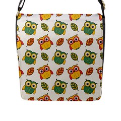 Background-with-owls-leaves-pattern Flap Closure Messenger Bag (l) by Simbadda