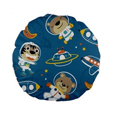 Seamless-pattern-funny-astronaut-outer-space-transportation Standard 15  Premium Round Cushions by Simbadda