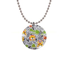 Seamless Pattern With Wildlife Cartoon 1  Button Necklace by Simbadda