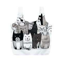 Cute Cat Hand Drawn Cartoon Style Full Print Recycle Bag (m) by Simbadda