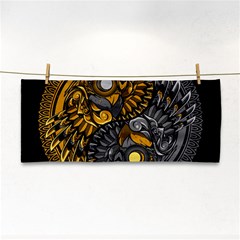 Yin-yang-owl-doodle-ornament-illustration Hand Towel by Simbadda