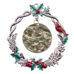 Camouflage Design Metal X mas Wreath Holly Leaf Ornament by Excel