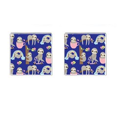 Hand-drawn-cute-sloth-pattern-background Cufflinks (square) by Simbadda