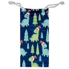 Cute-dinosaurs-animal-seamless-pattern-doodle-dino-winter-theme Jewelry Bag by Simbadda