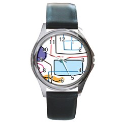 Sketch Line Art Doodles Design Round Metal Watch by Grandong