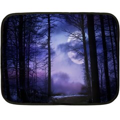 Moonlit A Forest At Night With A Full Moon Two Sides Fleece Blanket (mini) by Proyonanggan