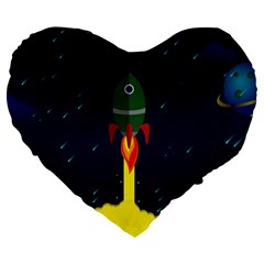 Rocket Halftone Astrology Astronaut Large 19  Premium Flano Heart Shape Cushions by Bangk1t