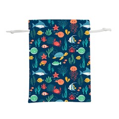 Variety Of Fish Illustration Turtle Jellyfish Art Texture Lightweight Drawstring Pouch (m) by Bangk1t